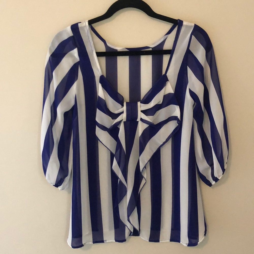 Everly Bow Back Blue Stripped Blouse